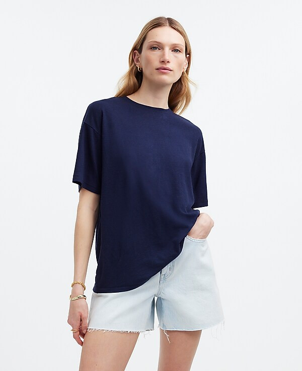 Linen-Blend Crewneck Oversized Tee | Madewell | Madewell