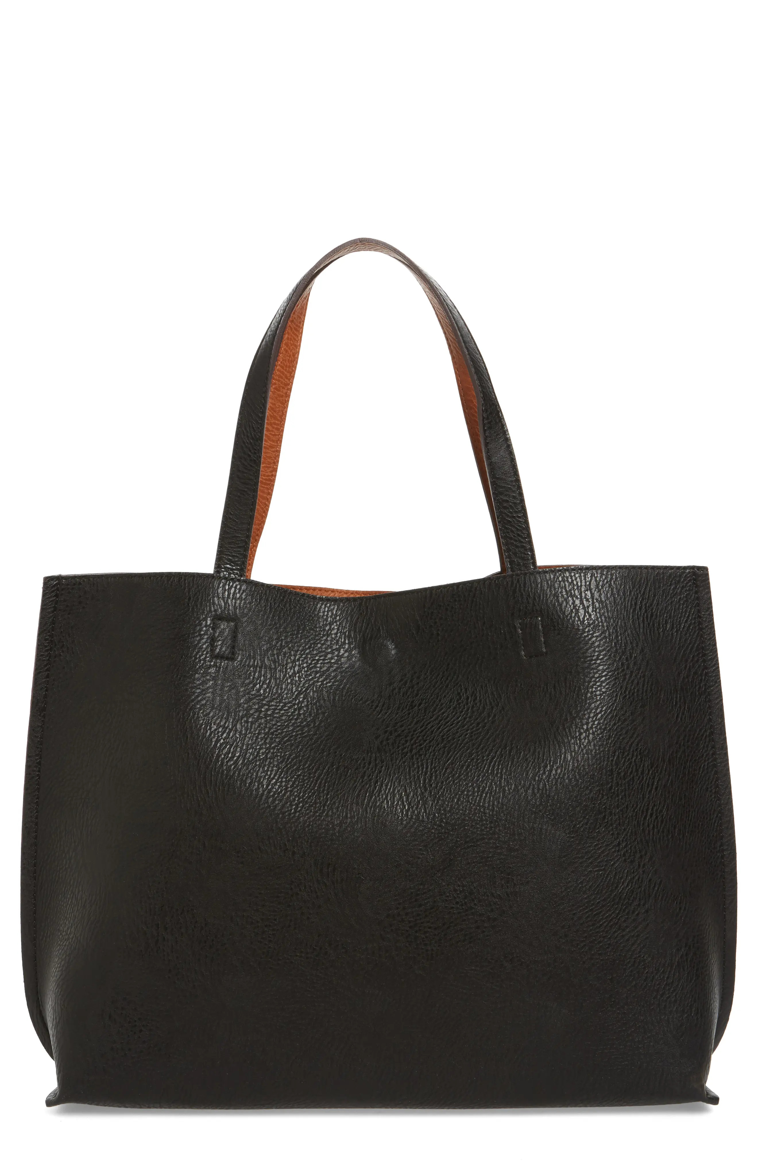 Street Level Reversible Faux Leather Tote & Wristlet in Black/Cognac at Nordstrom | Nordstrom