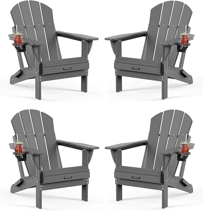 MUCHENGHY Folding Adirondack Chairs HDPE Weather Resistant 4 Pack, Patio Firepit Chairs, Sturdy O... | Amazon (US)