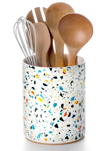 Nucookery Utensil Holder, 6.4" Ceramic Kitchen Utensil Holder for Countertop with Protection Cork Bottom, Vintage Farmhouse Kitchen Decor for Counter, Gift (Marble Pattern) | Amazon (US)