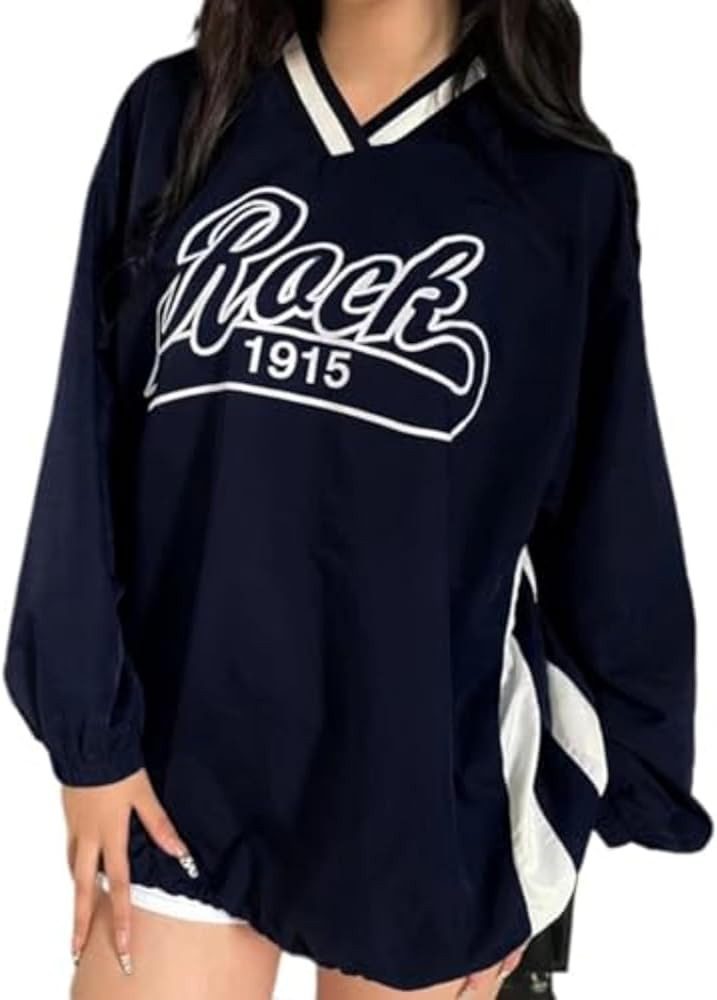 Baggy Sweatshirt for Women Graphic V-Neck Long Sleeve Oversized Y2K Shirt Spring Outfit Casual Lo... | Amazon (US)