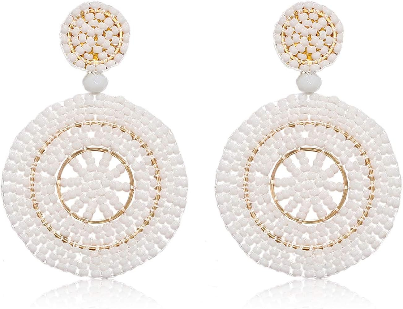 CEALXHENY Beaded Drop Earrings for Women Handmade Colorful Bead Earrings Bohemia Hoop Dangle Earr... | Amazon (US)