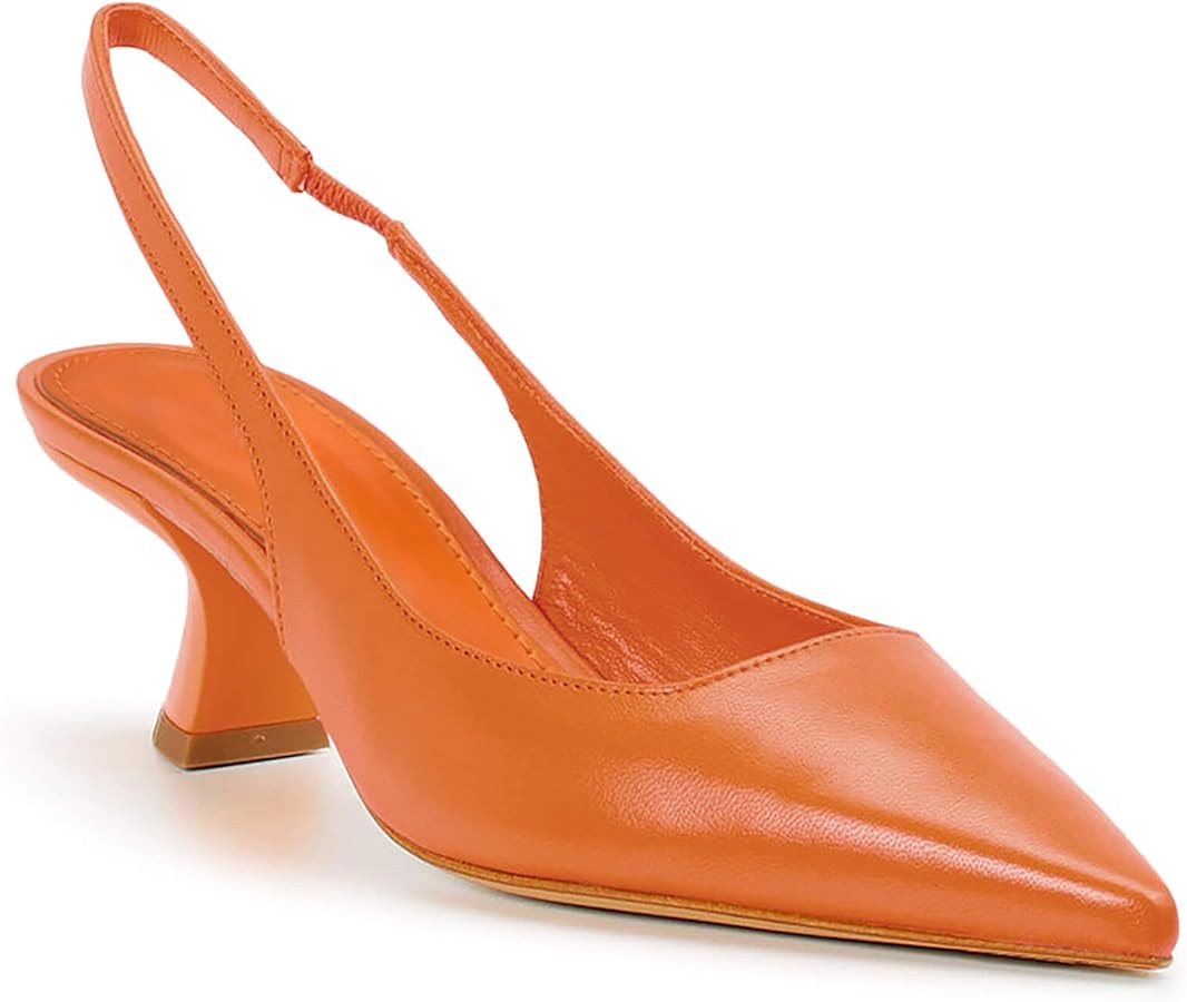 Women’s Low Kitten Heel Pumps Shoes Closed Pointed Toe Heels Casual Slingback Slip-on Dress Sho... | Amazon (US)