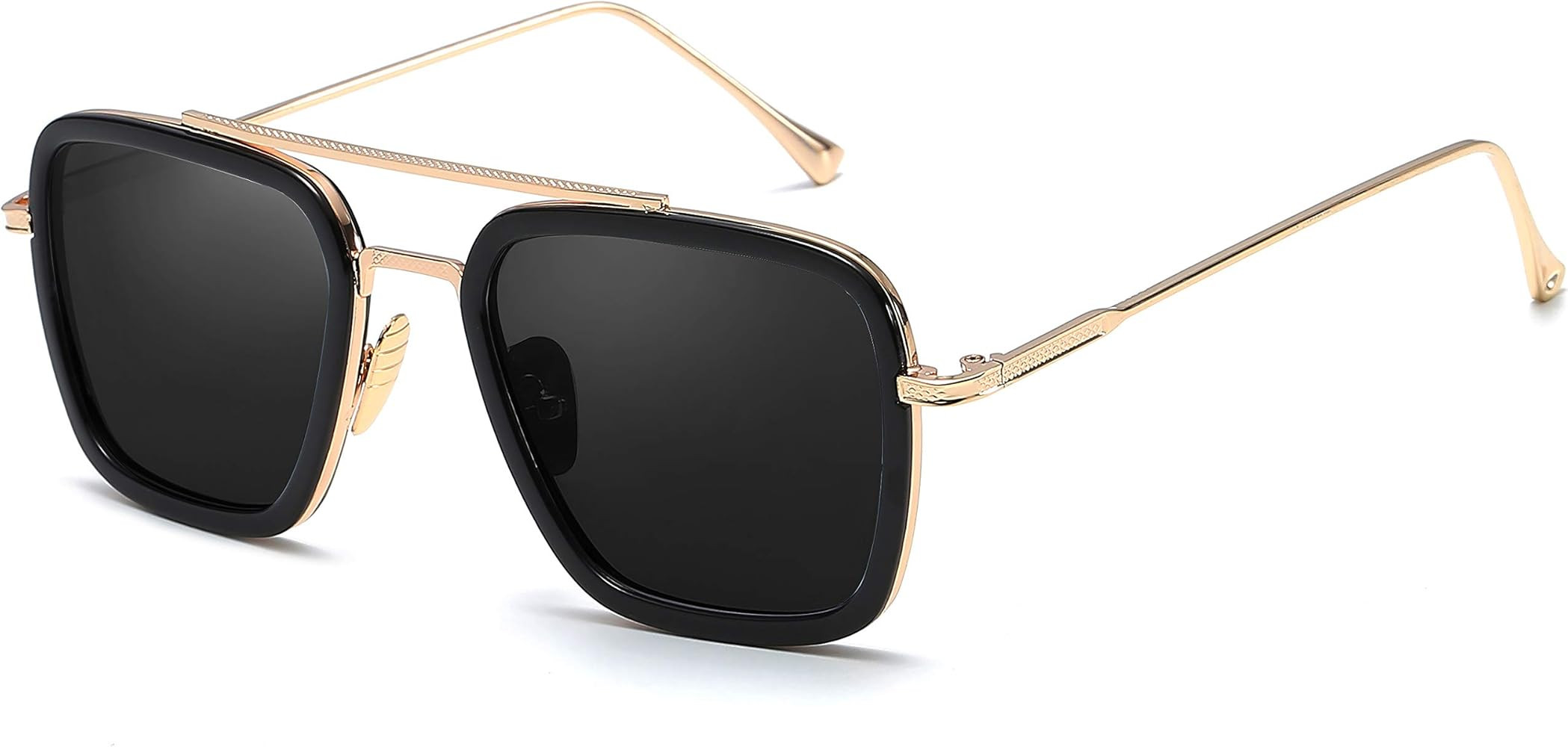 Retro Pilot Sunglasses Square Metal Frame for Men Women Sunglasses Classic Downey Tony Stark Grad... | Amazon (US)