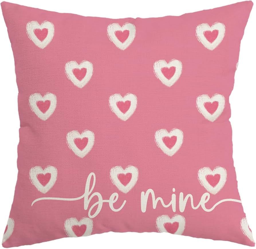 AACORS Valentines Day Pillow Cover 18X18 Inch Love Hearts Be Mine Decoration Holiday Home Decorat... | Amazon (US)