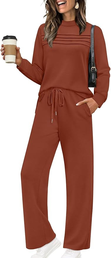 WIHOLL Two Piece Sets for Women Fall Travel Vacation Outfits 2026 Long Sleeve Lounge Sets Side Sl... | Amazon (US)