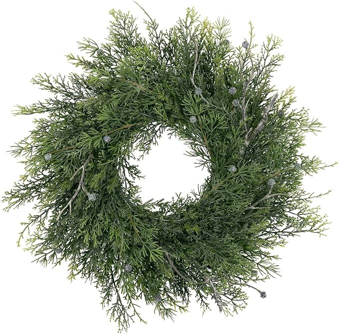 SHACOS Artificial Winter Greenery Wreath 14" Small Pine Wreath Christmas Cabinet Cedar Wreaths Xm... | Amazon (US)