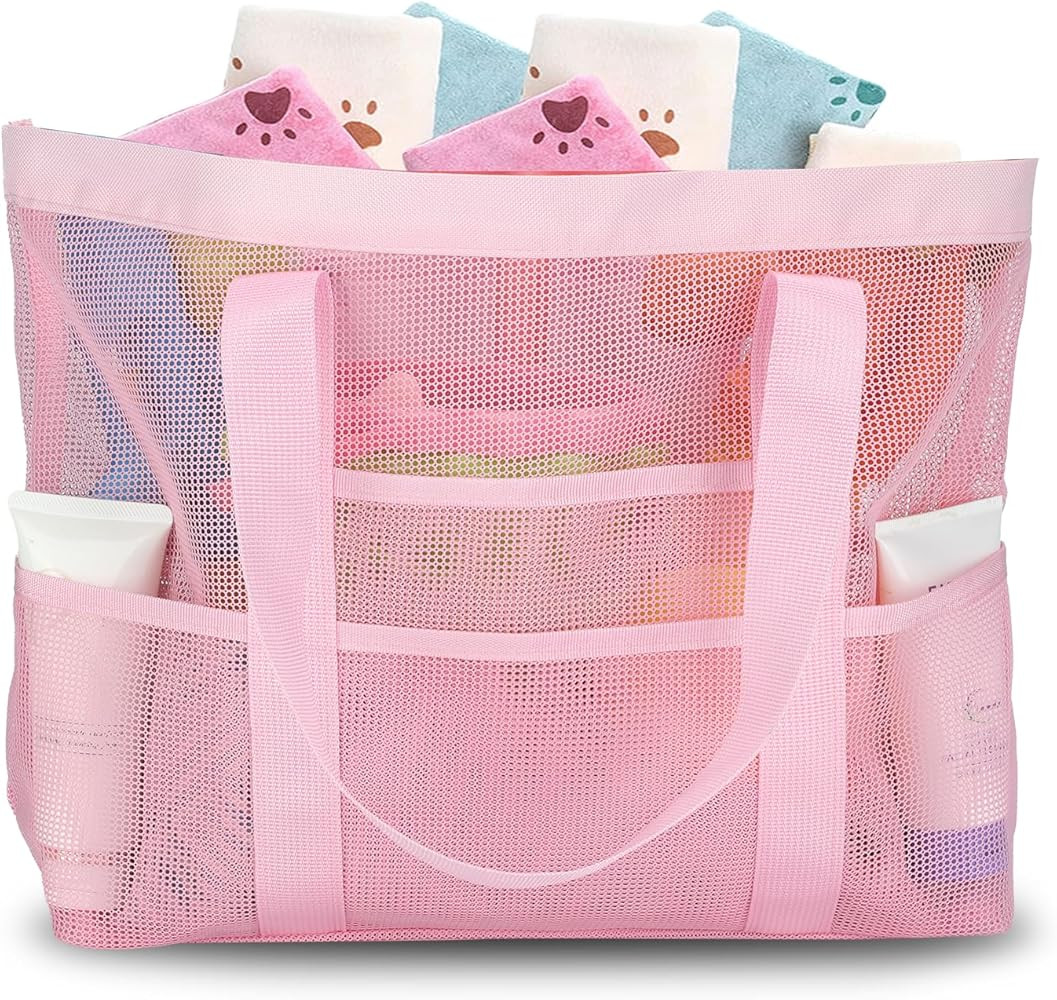 Mesh Beach Bag for Women, Waterproof Beach Tote Bags with 9 Pocket for Family | Amazon (US)