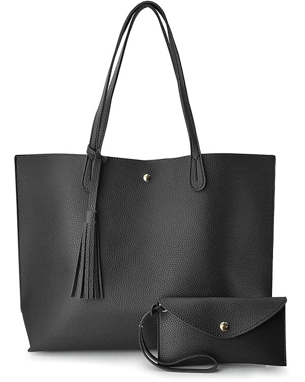 Minimalist Clean Cut Pebbled Faux Leather Tote Womens Shoulder Handbag | Amazon (US)