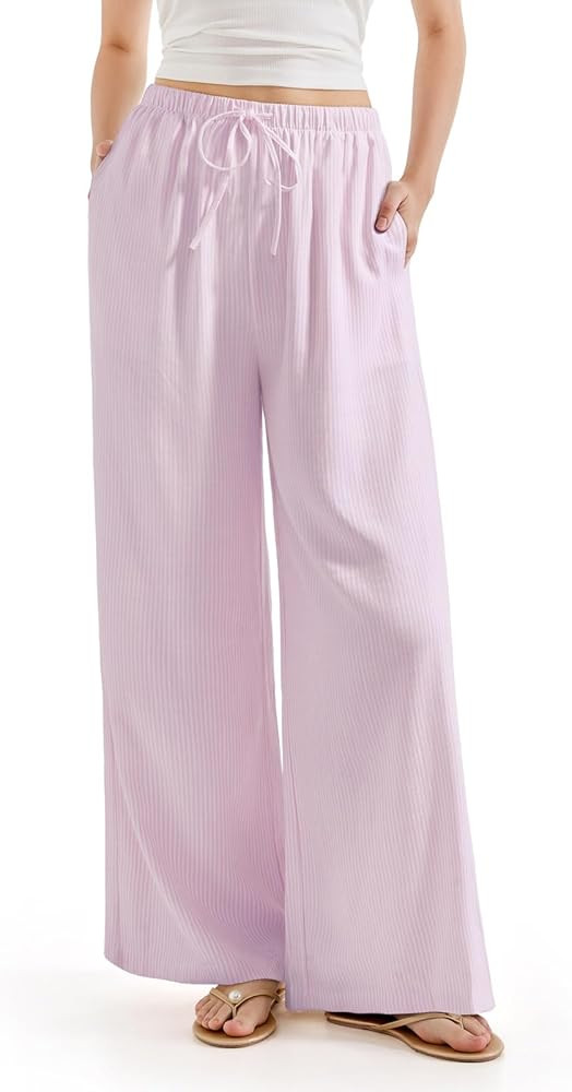 SUUKSESS Women Wide Leg Linen Pants with Pocket High Waisted Lounge Palazzo Pant | Amazon (US)