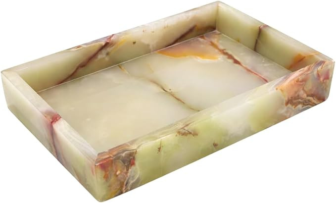 Bey-Berk Ezra Green Onyx Genuine Marble Guest Towel Tray, 9" x 5.75" Bathroom Counter Tray, Lumin... | Amazon (US)