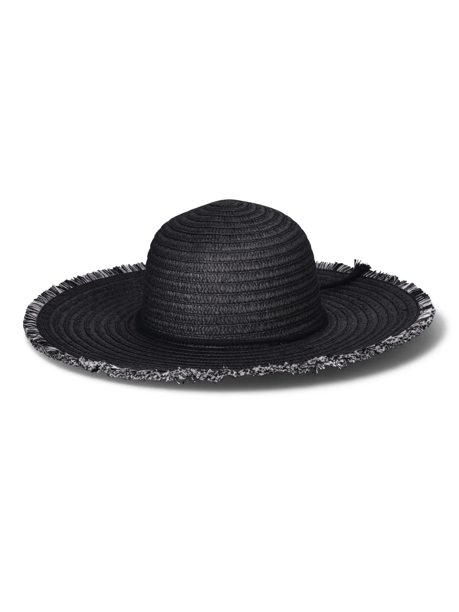Time and Tru Women's Fringe Straw Floppy Hat, Black | Walmart (US)