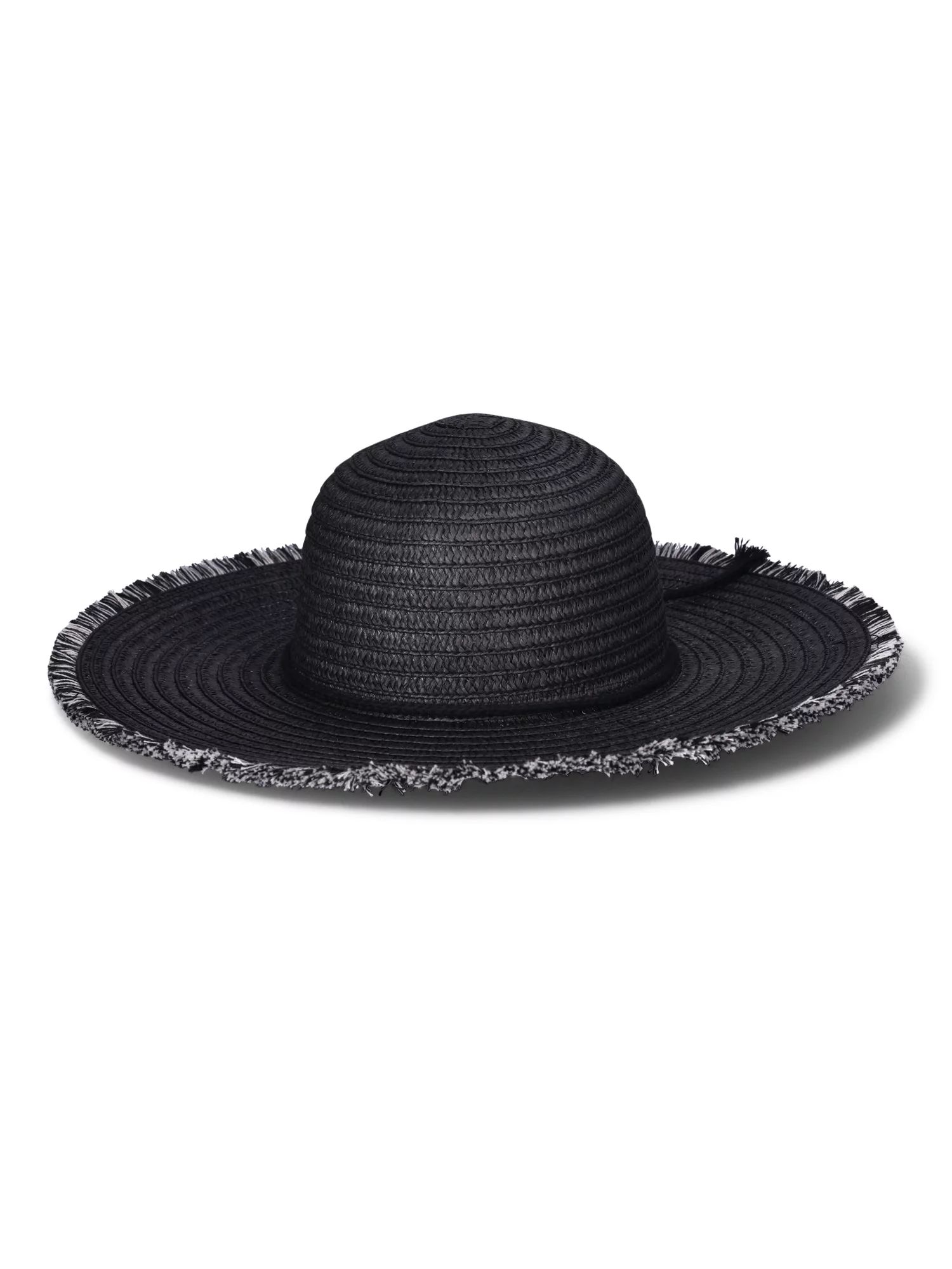 Time and Tru Women's Fringe Straw Floppy Hat, Black, Beach Resort, Spring Walmart Accessories, Beach | Walmart (US)