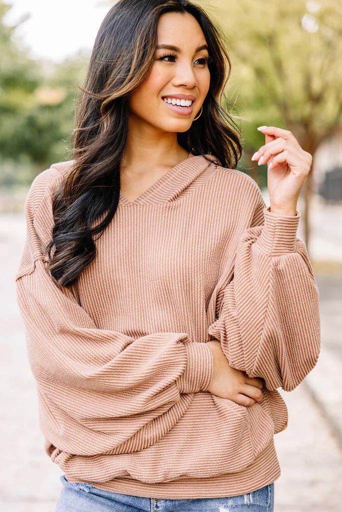 Follow Closely Tan Brown Ribbed Hoodie | The Mint Julep Boutique