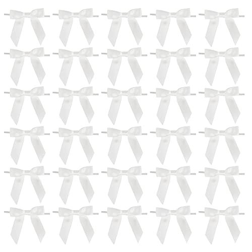 AIMUDI White Bows Bulk 2.5" Christmas Bows Premade Small Bows Pre Tied Mini White Stick On Bows for Wedding Favor Twist Tie Bows for Baby Shower Decorations Bows for Gift Wrapping - 50 Counts | Amazon (US)