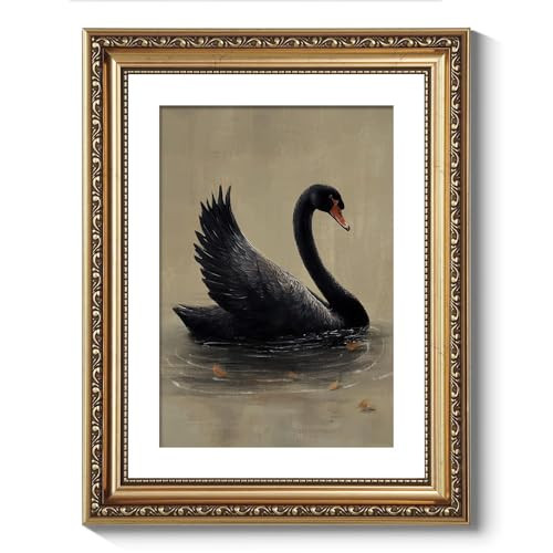 ARPEOTCY Vintage Gold Framed Wall Art Decor, Black Grace Swan Canvs Art for Living Room Bedroom Office, 11x14 Inch Vintage Animal Oil Painting Picture Bathroom Wall Decor Aesthtic | Amazon (US)