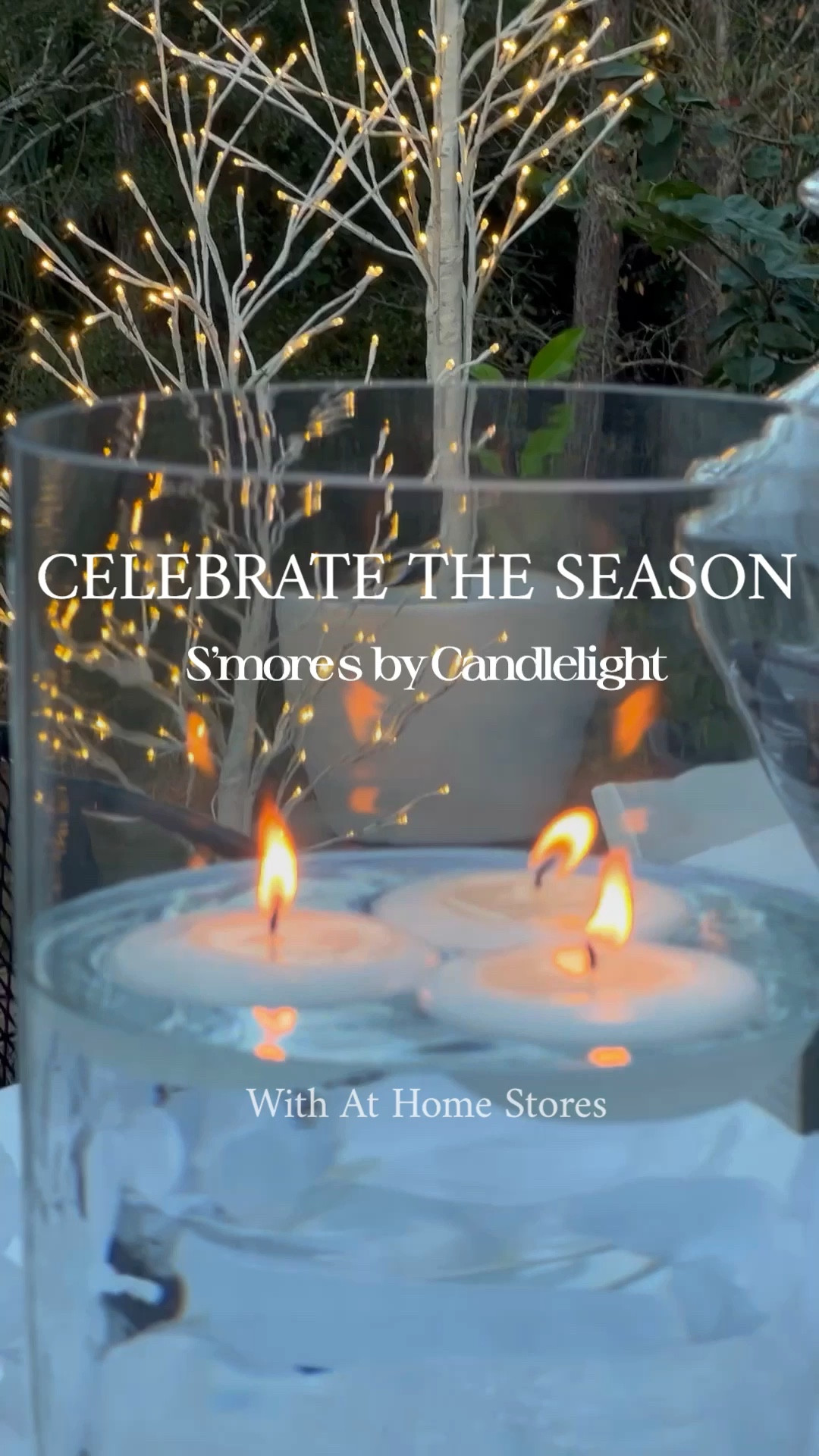 S’mores by candlelight anyone? 🕯️
. 
Join me on the deck for an elegant S’mores Bar! I shopped the seasonal decor at @athomestores and grabbed everything from garland to floating candles! I even added some LED lighted birch trees. It looks amazing out here! 
.
Want to see it in motion…check out my reel! 
.
Shop in-store or online! 
Items featured:
LED lighted birch trees 4’ & 5’
Honeybloom snow wicker ball
White glittered eucalyptus garland
Glass vases
Floating candles
Apothecary jars

.
.
.
#athomepartner #athomeambassador

#LTKHoliday #LTKhome #LTKSeasonal