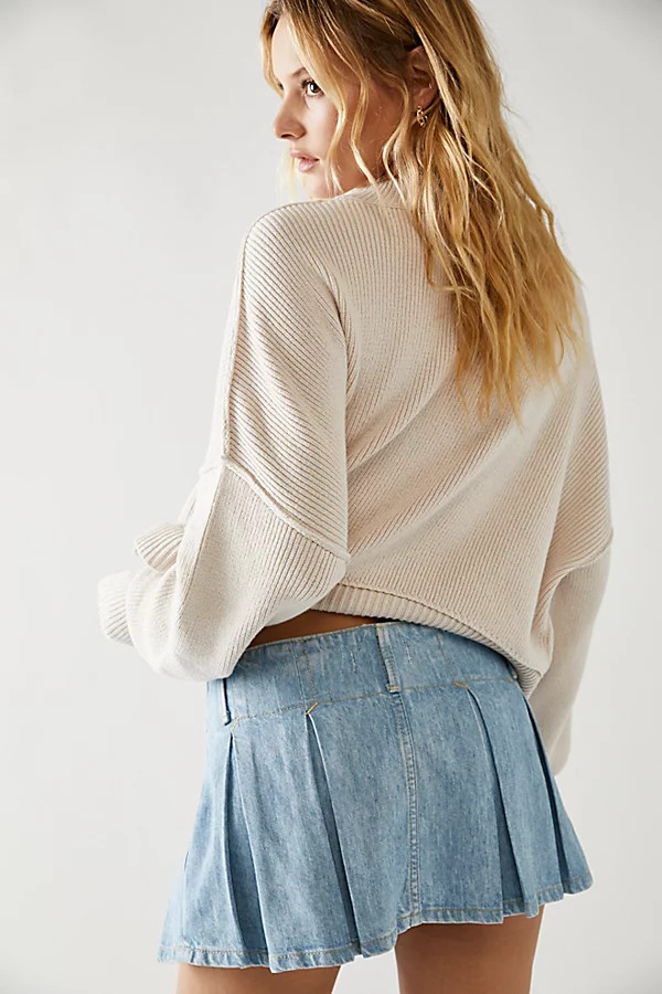 Pleated Micro Mini Denim Skort by We The Free at Free People, Canyon Blue, US 10 | Free People (Global - UK&FR Excluded)