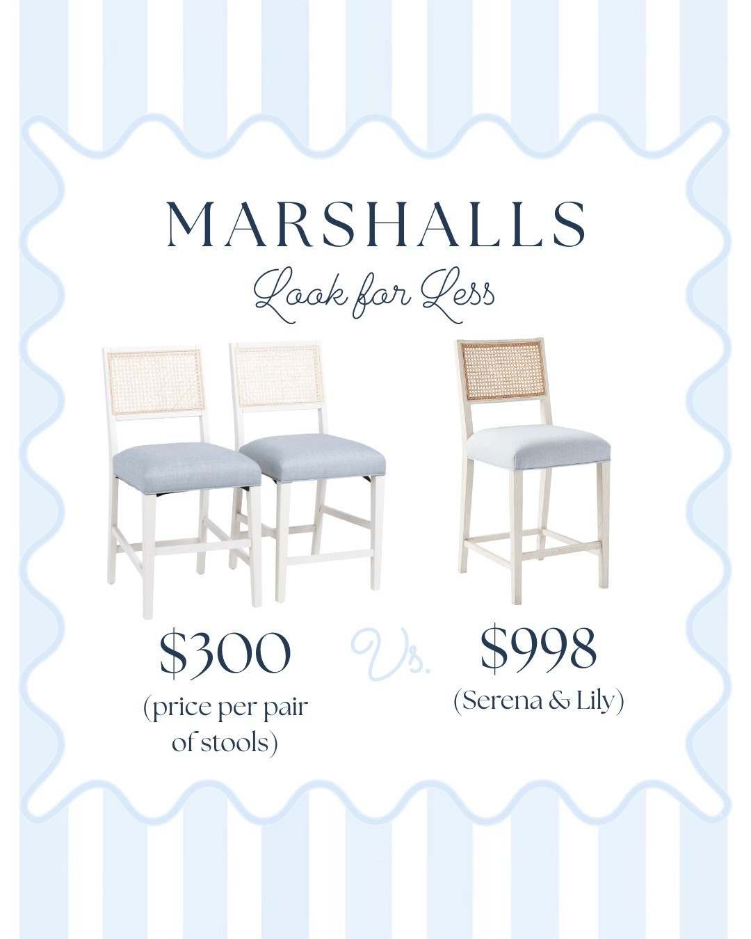 Check out these counter stools added online at Marshalls that closely resemble the Serena & Lily Wells Counter Stool 

Rattan Cane backed counter Stool, White Blue and Rattan, Coastal Home, Look for Less, Dupe

#LTKStyleTip #LTKHome