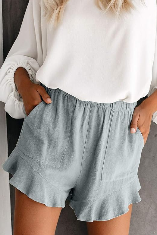 NEYOUQE Womens Cotton Linen Casual Summer Elastic Waist Comfy Shorts with Pocket | Amazon (US)