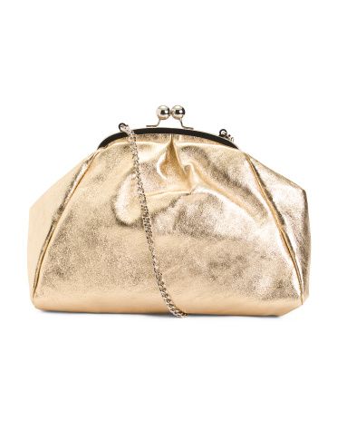 Made In Italy Leather Metallic Kiss Lock Pouch | TJ Maxx