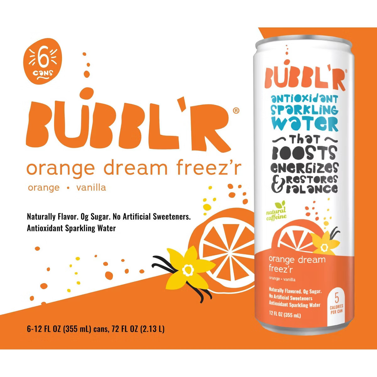 BUBBL'R Orange Dream Freez'r Antioxidant Sparkling Flavored Water - 6pk/12oz Cans | Target