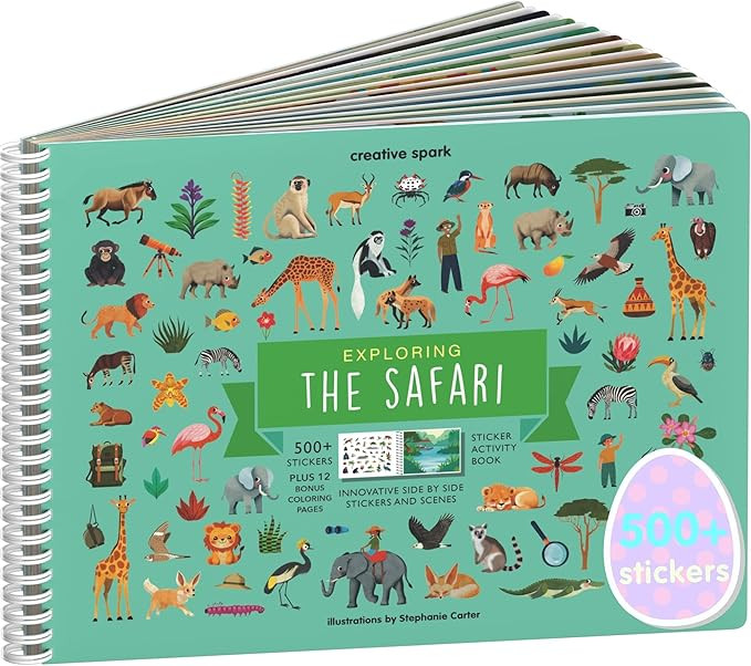 Cupkin Safari Animal Sticker Book Activity for Kids, Toddler Airplane Travel Essentials, 500+ Sti... | Amazon (US)