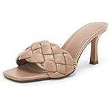 Women's Square Open Toe Heeled Woven Leather Mule Sandals Stiletto Slip On Quilted High Heel Shoe... | Amazon (US)