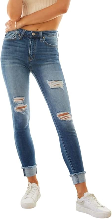 Kancan Women's High Rise Distressed Cuffed Ankle Skinny Jeans - KC7299 | Amazon (US)