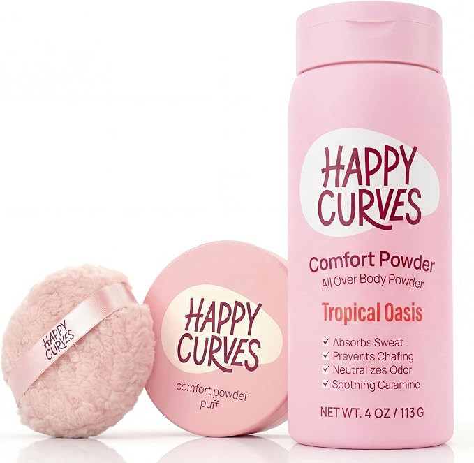Happy Curves Comfort Powder & Puff Bundle – Talc Free Dusting Body Powder Deodorant + Powder Pu... | Amazon (US)