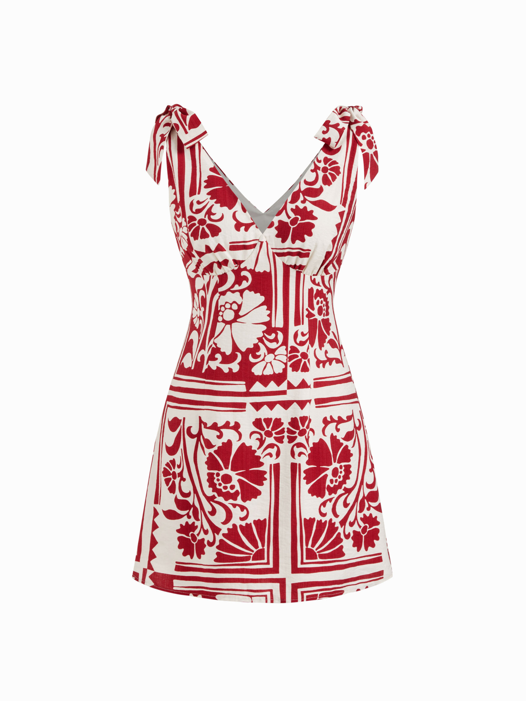 Woven V-neck Floral Graphic Bowknot Mini Dress For Daily Casual | Cider