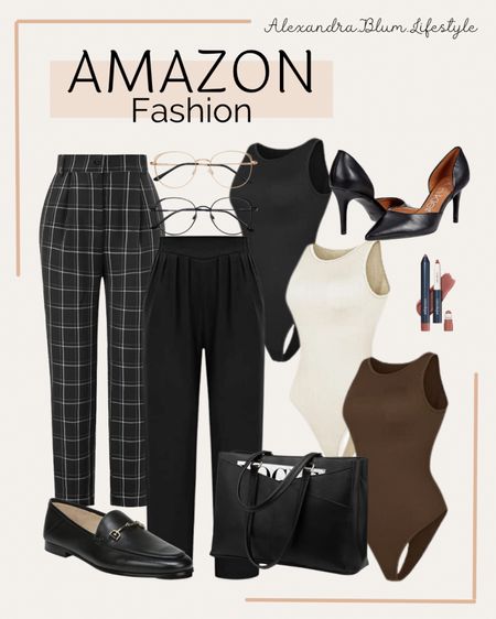 Amazon fashion finds! Work wear! Business casual outfit! Amazon bestseller! Amazon favorites! Trouser dress pants, 3 pack body suits, heels, loafers, blue light glasses,
Lip stick, and work tote bag! 

#LTKFind #LTKunder100 #LTKworkwear