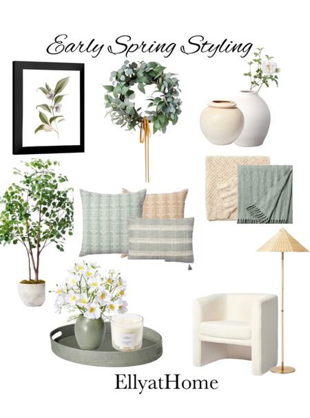 Pretty early spring styling. White side chairs, rattan lamp, potted greenery, Soft, light green, white and neutrals for a fresh new look. Green leather tray, throw pillows and throw blankets, neutrals, white vases, stems, flower arrangement, spring candle. Studio McGee for Threshold, Joanna Gaines Hearth and Hand at Target. Free shipping. Under $30 feet under $20


#LTKhome #LTKFind #LTKstyletip