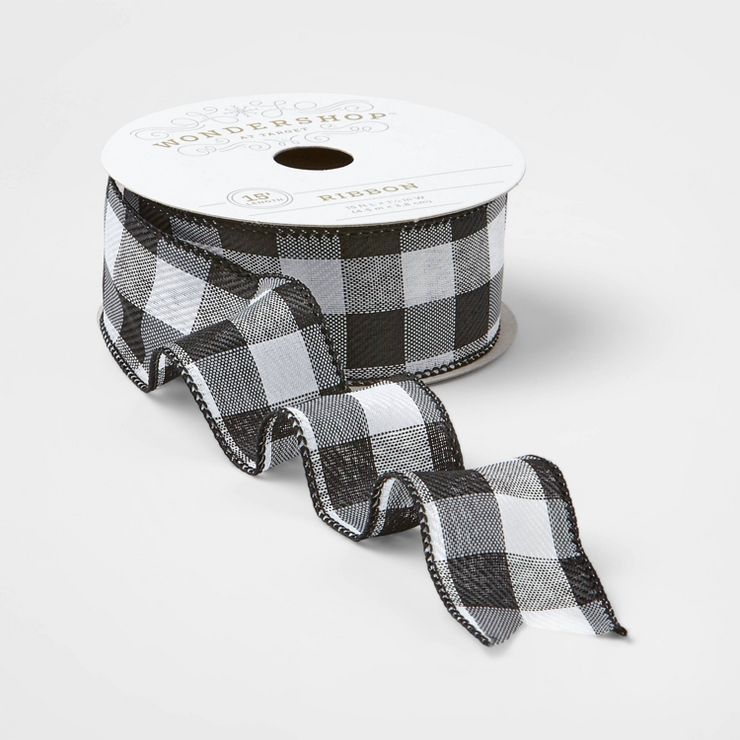 1.5" Plaid Fabric Ribbon Black/White 15ft - Wondershop™ | Target