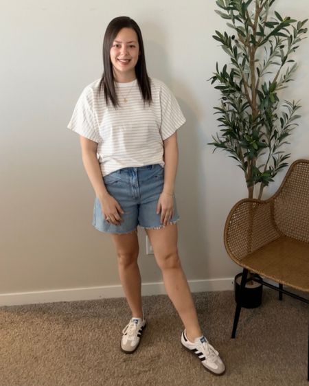 These shorts from Abercrombie are so cute! I have them paired with an essential tee and my Adidas Sambas for the perfect spring outfit! 

#LTKstyletip #LTKshoecrush #LTKfindsunder100