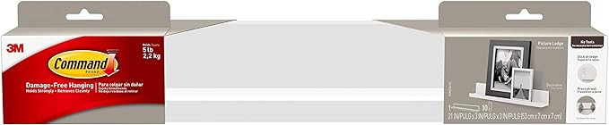 Command Picture Ledge, Quartz, 1-Ledge, 10-Medium Strips (HOM21Q-ES), Great for dorm decor | Amazon (US)