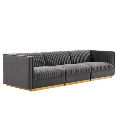 Modway Sanguine Channel Tufted Performance Velvet 3-Seat Modular Sectional Sofa | Wayfair North America