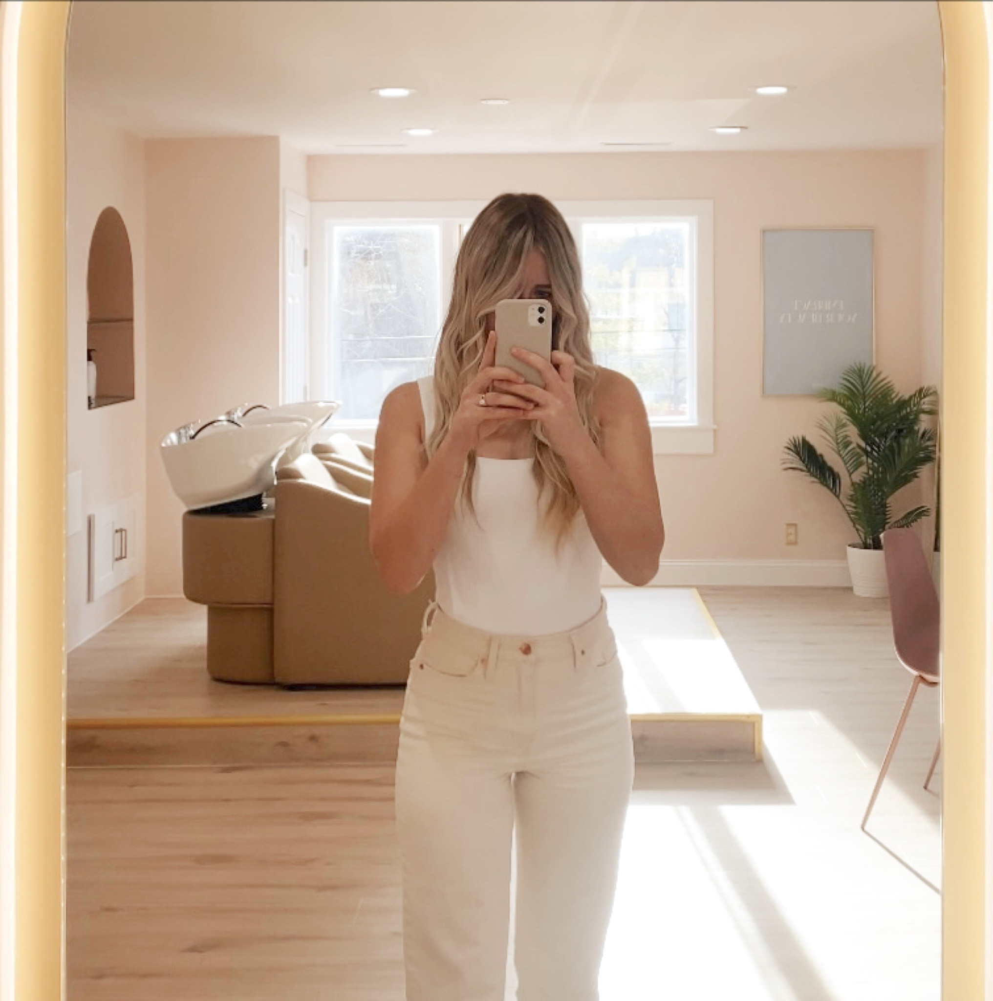 women’s neutral trendy white earth-tone classy feminine work style outfit 🤍

bodysuit: Babaton by Aritzia - Contour Tank Bodysuit in White 

#LTKstyletip #LTKworkwear #LTKbeauty