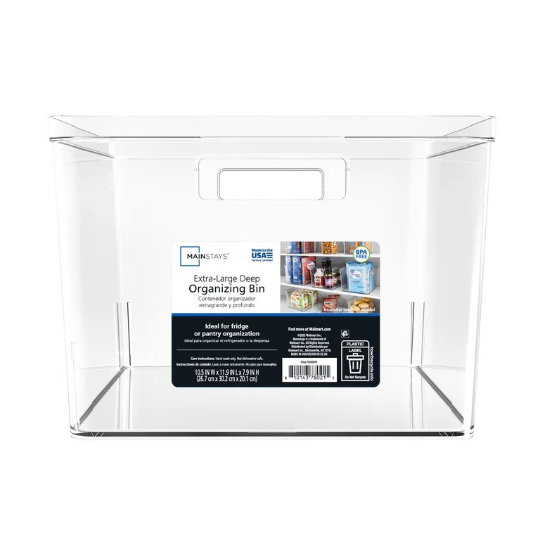 Mainstays Extra Large Deep Clear Plastic Pantry Storage Organizer Bin, Kitchen Cabinet, Fridge an... | Walmart (US)