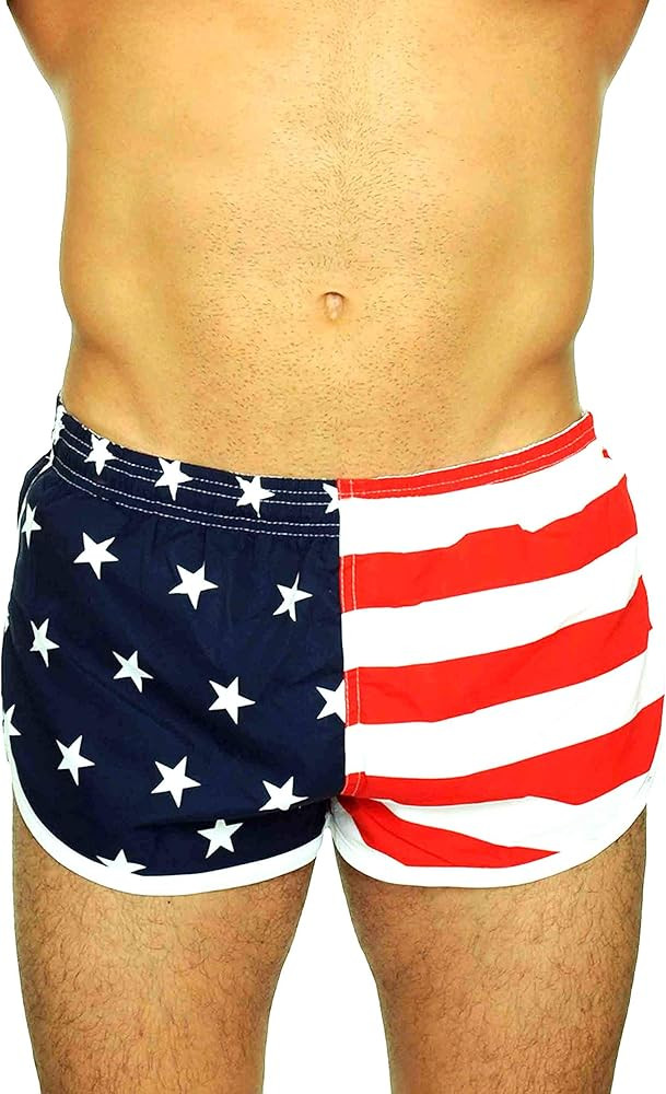 UZZI Men's Side Split Running Shorts American Flag Swimwear | Amazon (US)