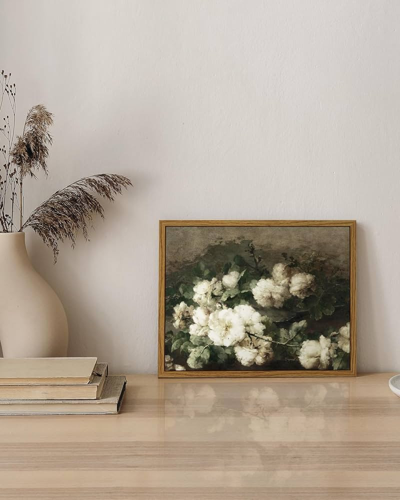 InSimSea Framed Canvas Wall Art Vintage Decor, Vintage Flower Pictures Decor Aesthetic, Samll Wall Art, Desk Shelf Decor, Floral Paintings Decor For Bedroom Bedroom Office Decor, 8"x10" | Amazon (US)