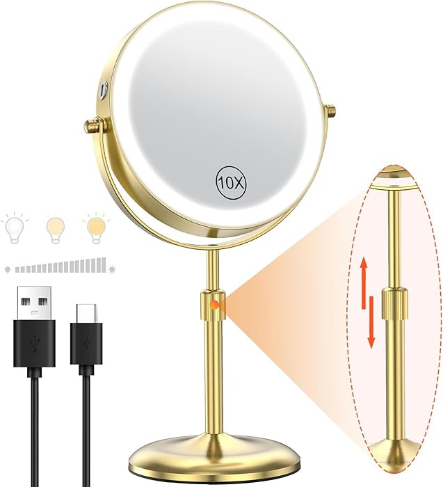 Benbilry Lighted Makeup Mirror with 3 Color Lights & 10X Magnification, Adjustable Brightness & H... | Amazon (US)