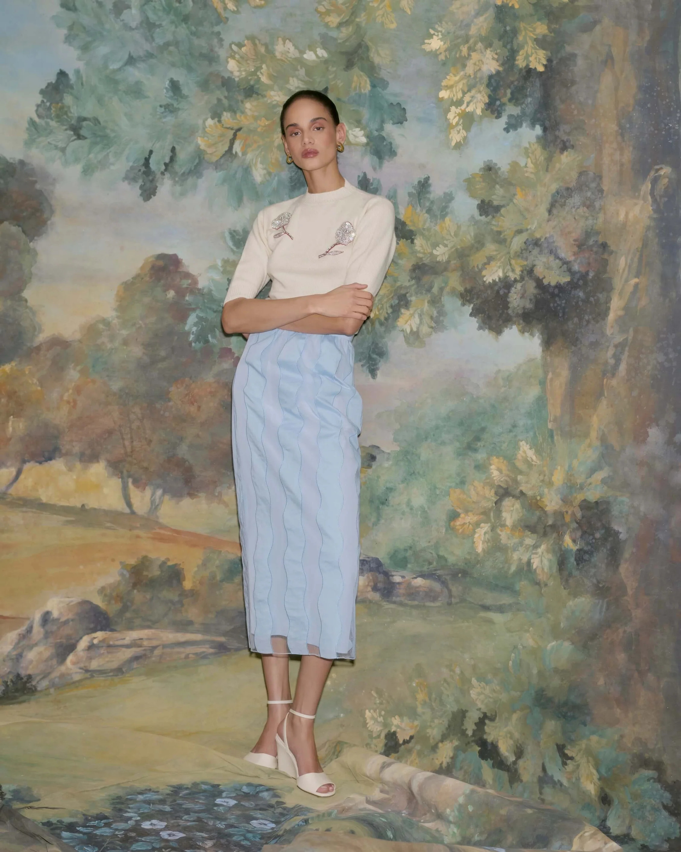 Posy Off White Sweater With Floral Beaded Patches | Markarian