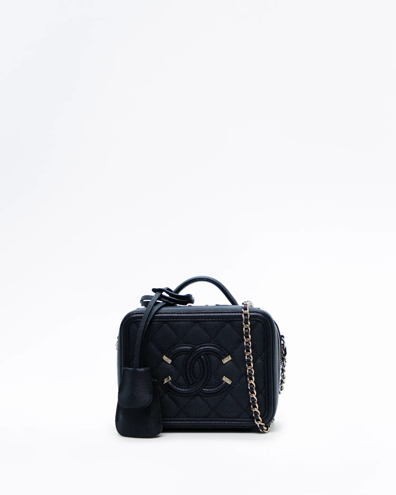 Caviar Quilted Small Filigree Vanity Case | Vivrelle