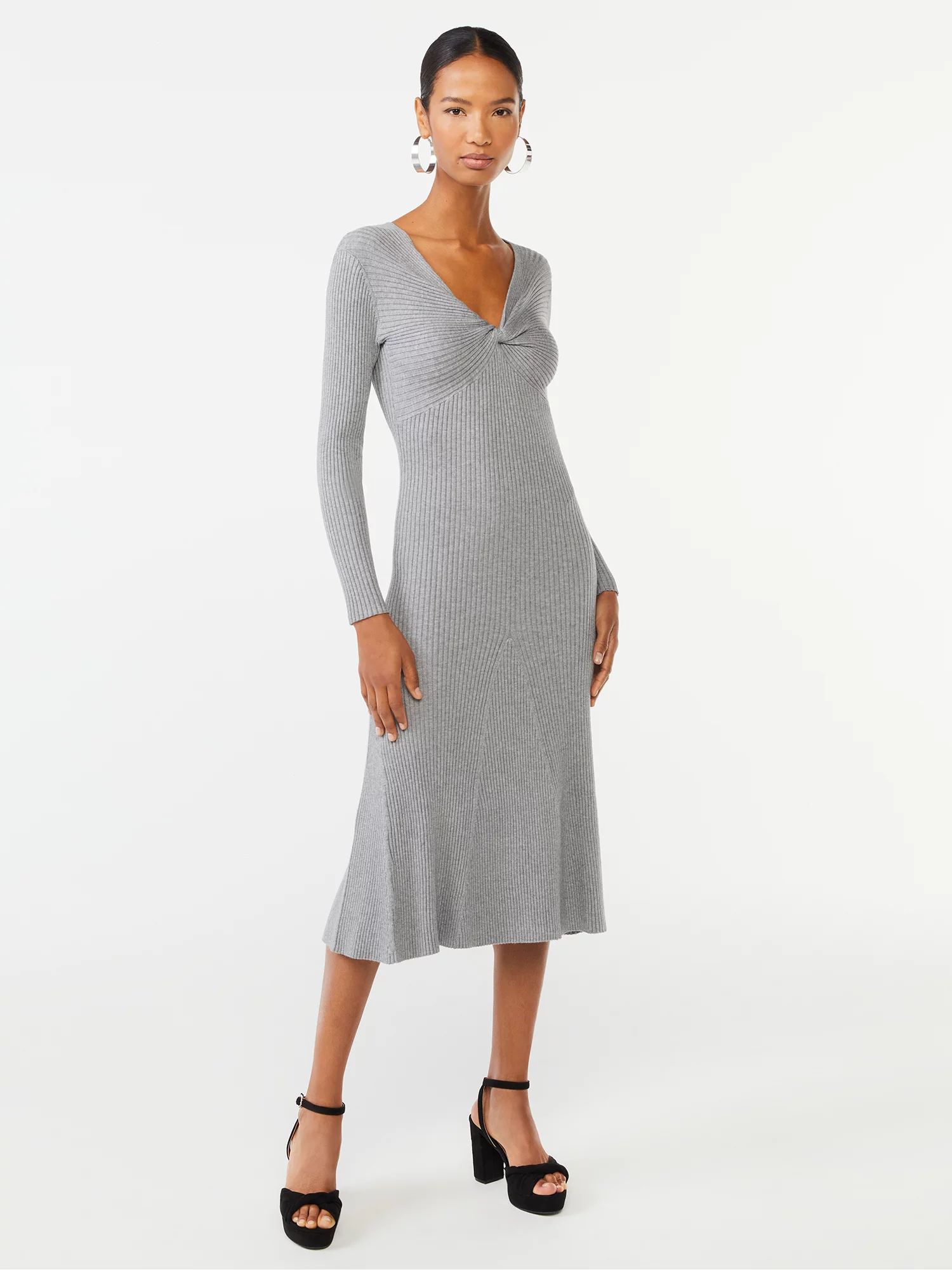 Scoop Women's Midi Sweater Dress with Twist Neck | Walmart (US)