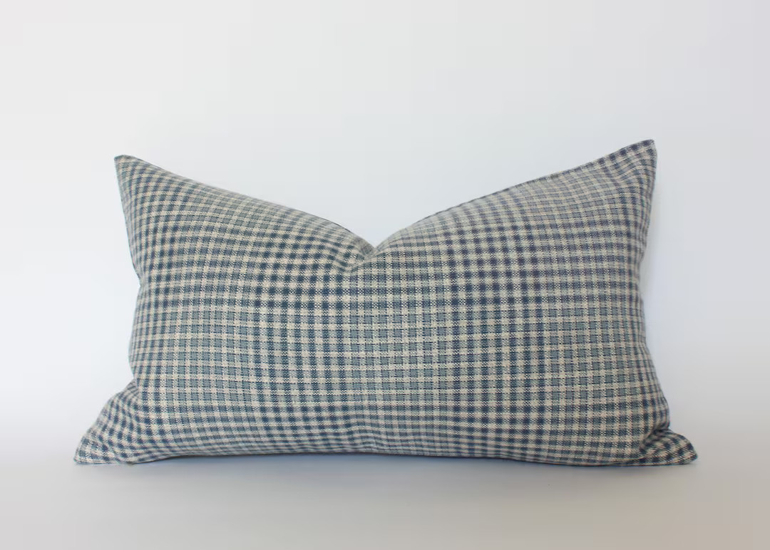 Blue Plaid Lumbar Pillow Cover, Dark Blue Lumbar Throw Pillow, Blue Cushion for Sofa, Navy Lumbar... | Etsy (US)