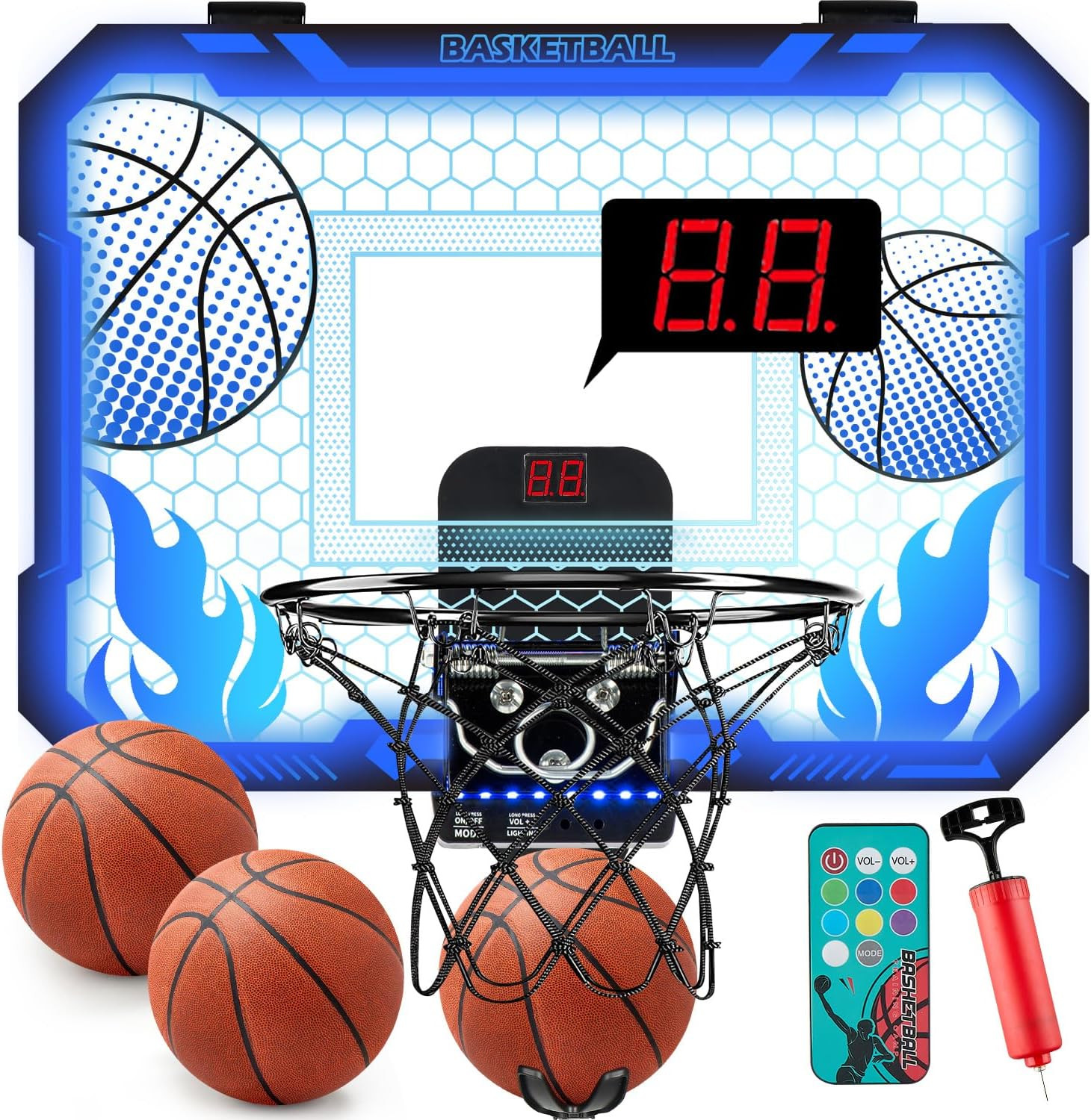 Indoor Basketball Hoop for Kids with Led Lights Mini Basketball Hoop with Remote Control Over The... | Amazon (US)