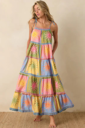 Paradisa Kiawah Multi Cotton Voile Sun Print Maxi Dress | Red Dress