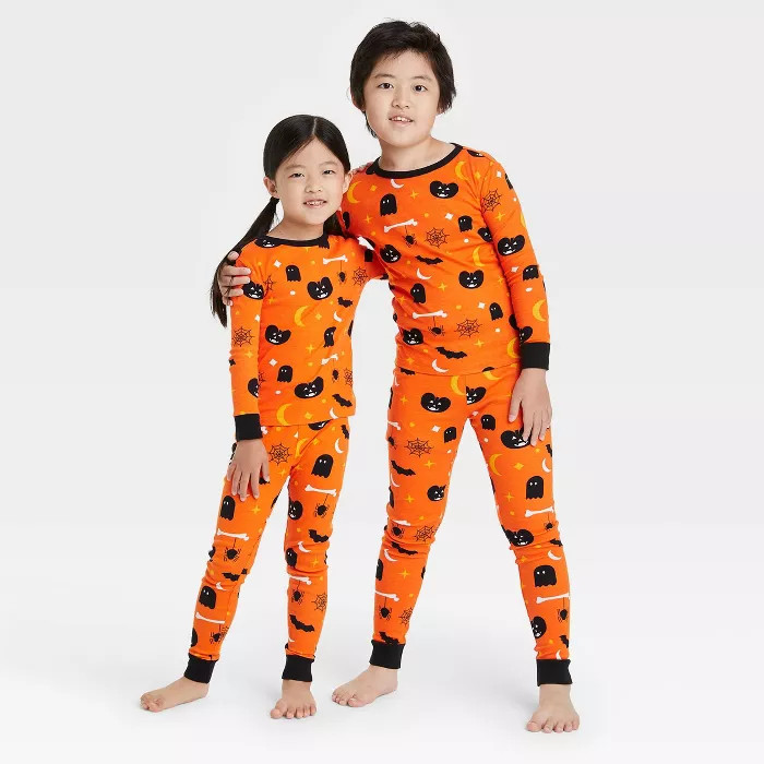 Kids' Halloween Spooky Print Matching Family Pajama Set - Orange | Target