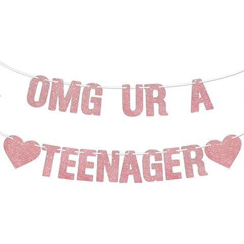 OMG UR A TEENAGER Banner – 13th Birthday Decorations for Girls, Rose Gold Glitter Happy 13th Bd... | Amazon (US)